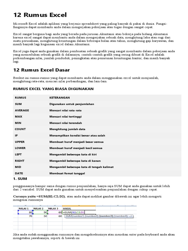 12 Rumus Excel Dasar Dan Contohnya Pdf