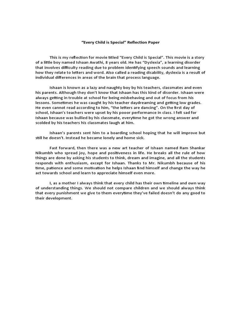 Reaction paper every child is special pdf