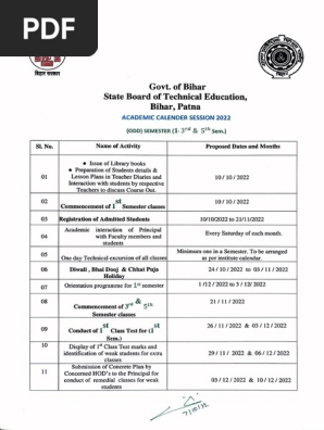 Academic Calendar 2022  Odd