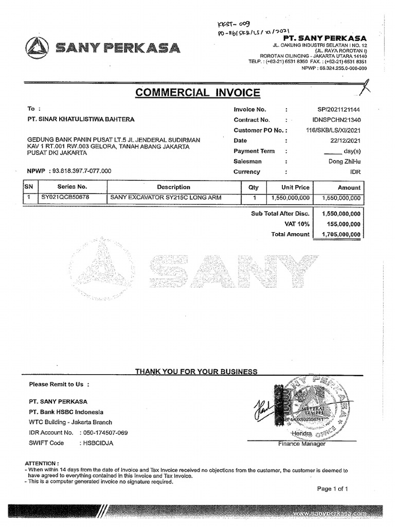 Inv Sany | PDF