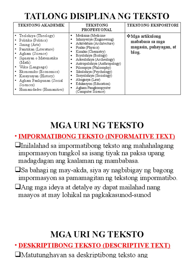 Mga Uri NG Teksto | PDF