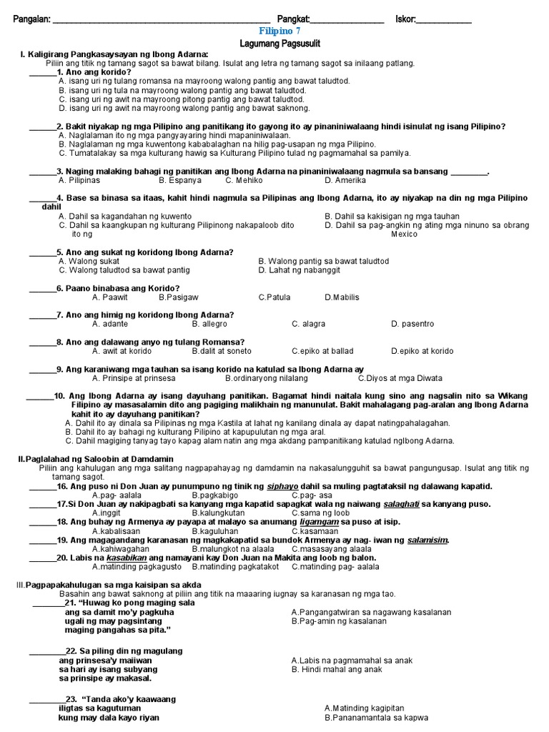 Exam Filipino Ediited | PDF