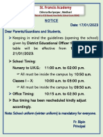 Notice To Students & Parents (School Timing)
