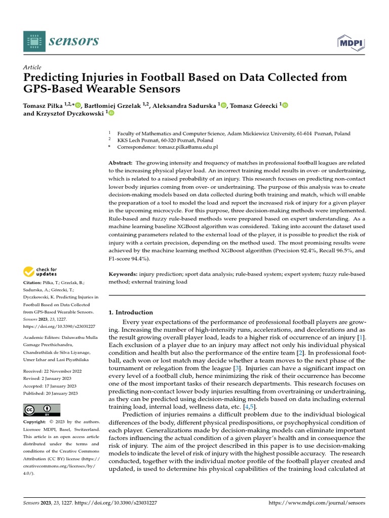 Predicting Injuries in Football | PDF | Fuzzy Logic | Machine Learning