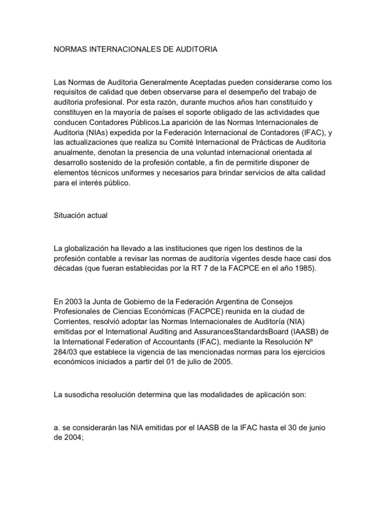 Normas Internacionales de Auditoria | PDF | Contralor | Auditoría ...