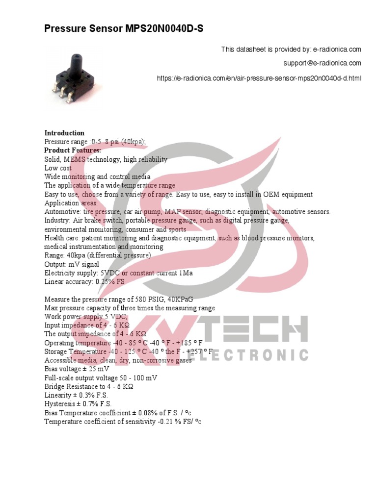 MPS20N0040D-S Pressure Sensor Datasheet | PDF | Science & Mathematics ...