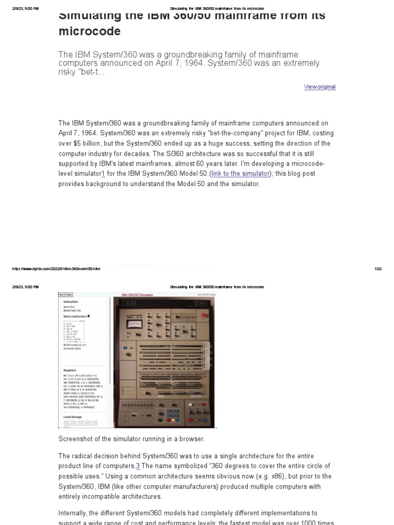 IBM 360/50 Mainframe Microcode Simulation | PDF | Central Processing ...