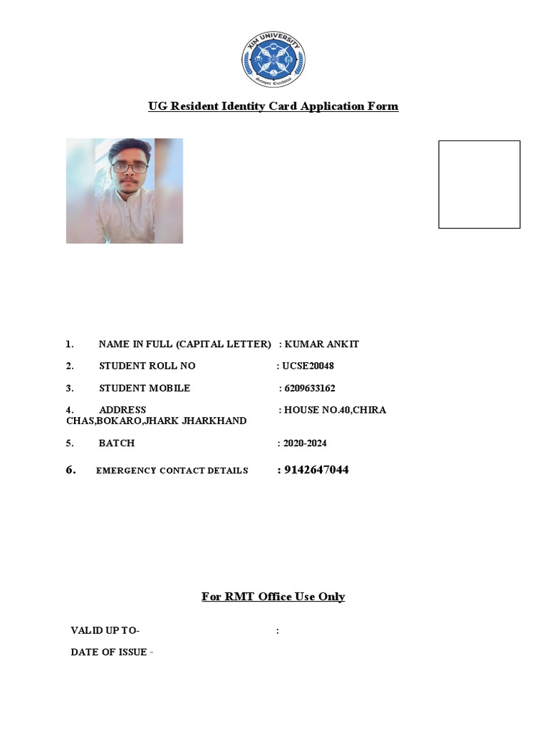 Ug Resident Identity Card Application Form PDF