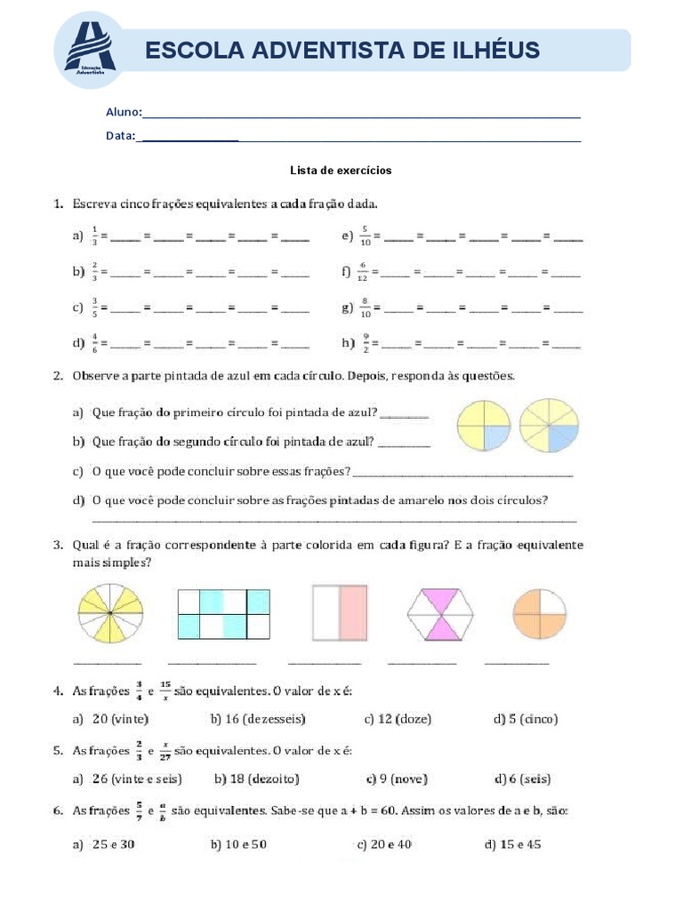 Atividade 6 Ano - Frações | PDF