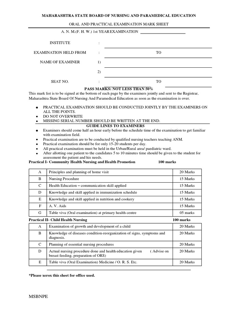 ANM 1st Year Practical Exam Guidelines | PDF | Nursing | Clinical Medicine