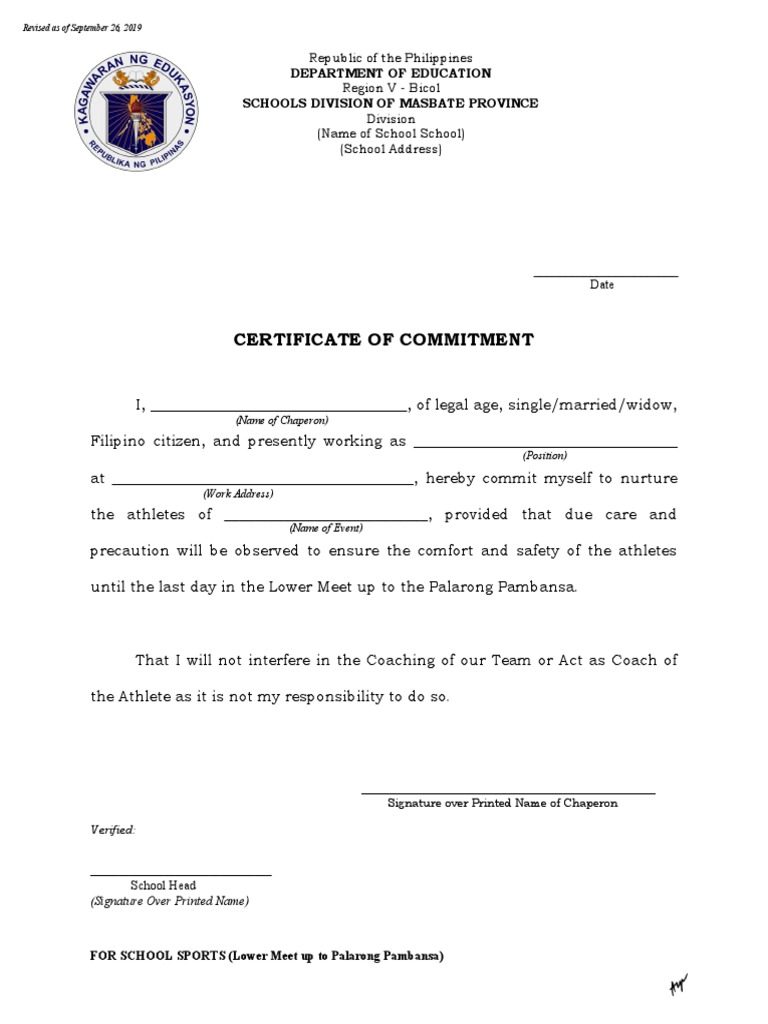 Certificate of Commitment PDF Certificate of Commitment PDF