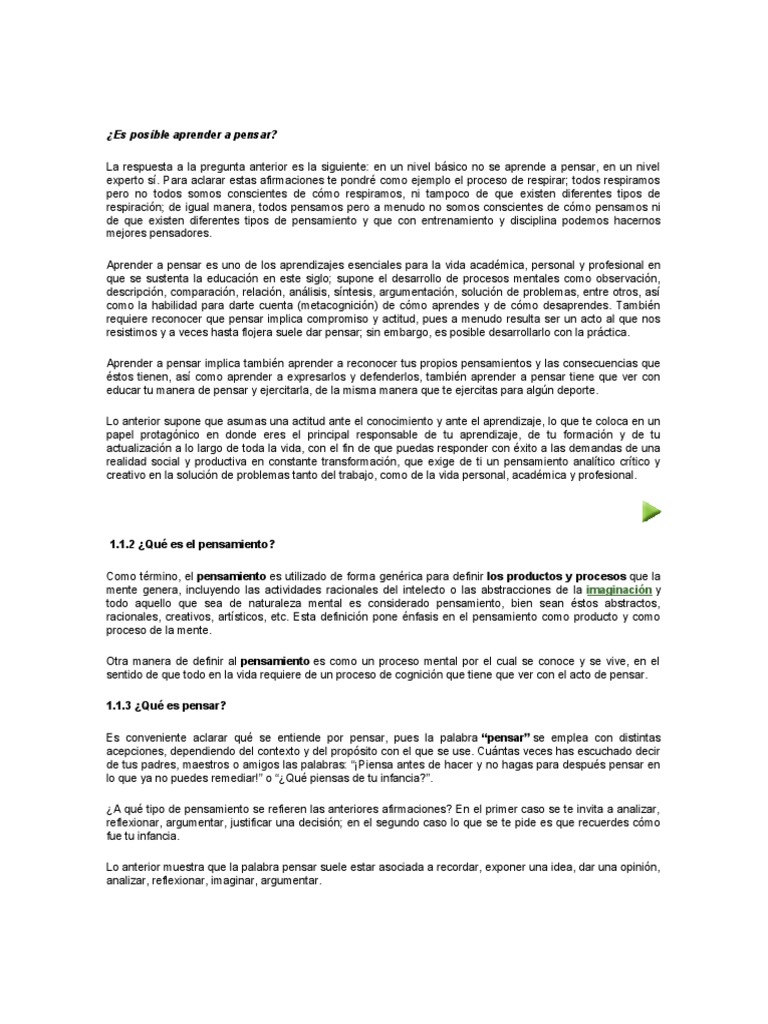Aprender a Pensar: Clave para el Éxito | PDF | Pensamiento | Aprendizaje