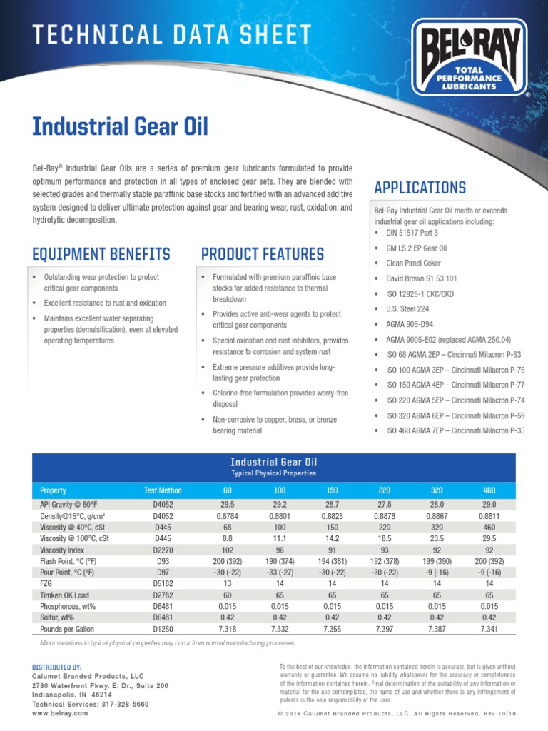Bel Ray Industrial Gear Oil PDS PDF Rust Industrial Processes
