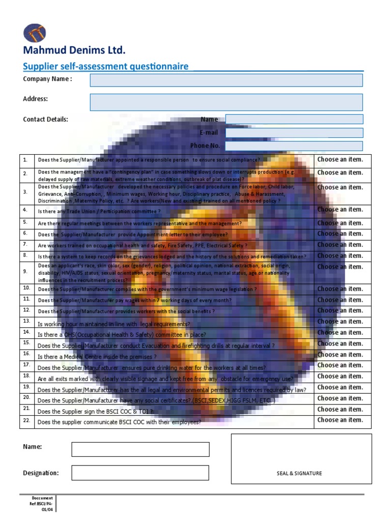 Supplier Self Assessment Questionnaire | PDF | Applied Ethics | Labor