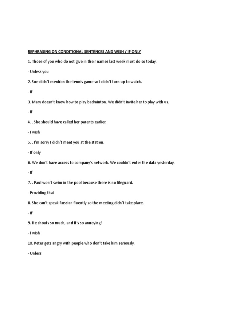 Conditional Sentences Rephrasing Guide | PDF | Language Arts ...
