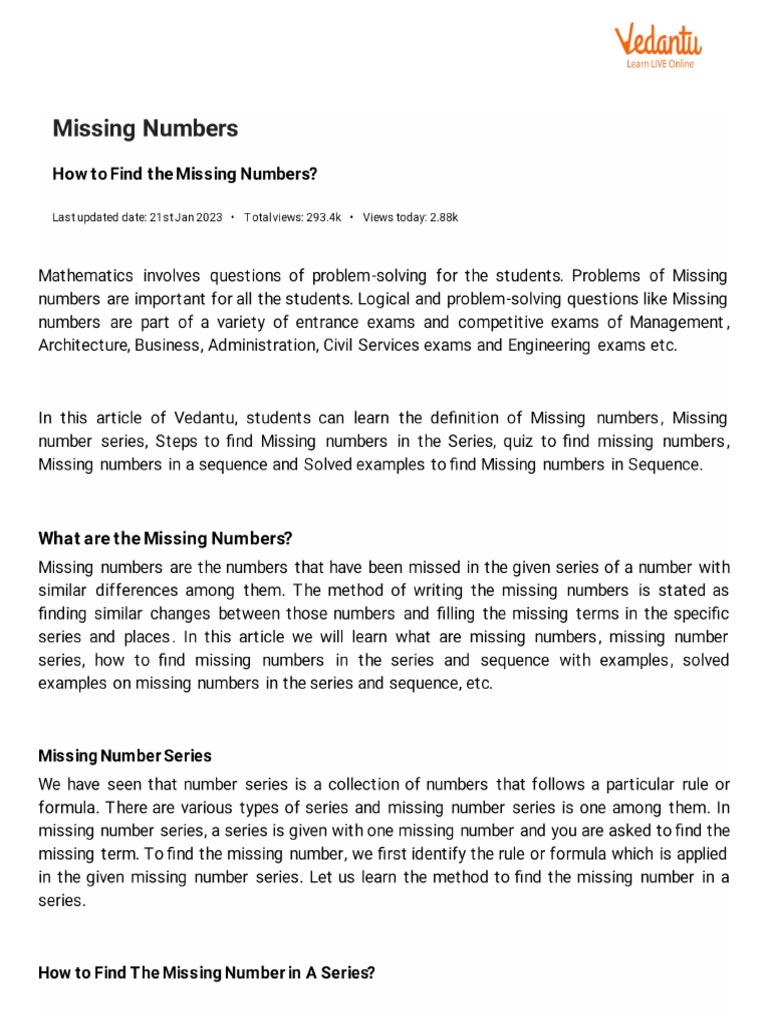 Missing Numbers Pdf