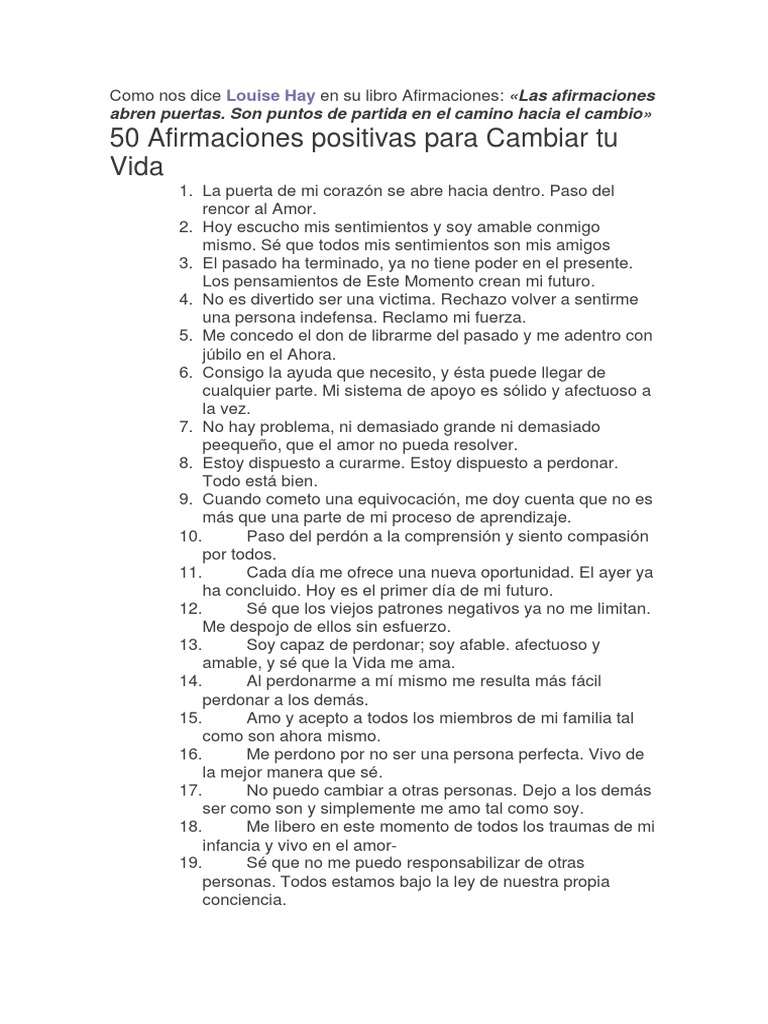 50 Afirmaciones para Transformar tu Vida | PDF | Amor