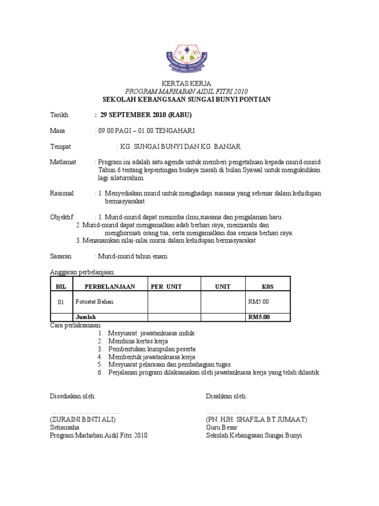 Contoh Surat Memohon Sumbangan Programa