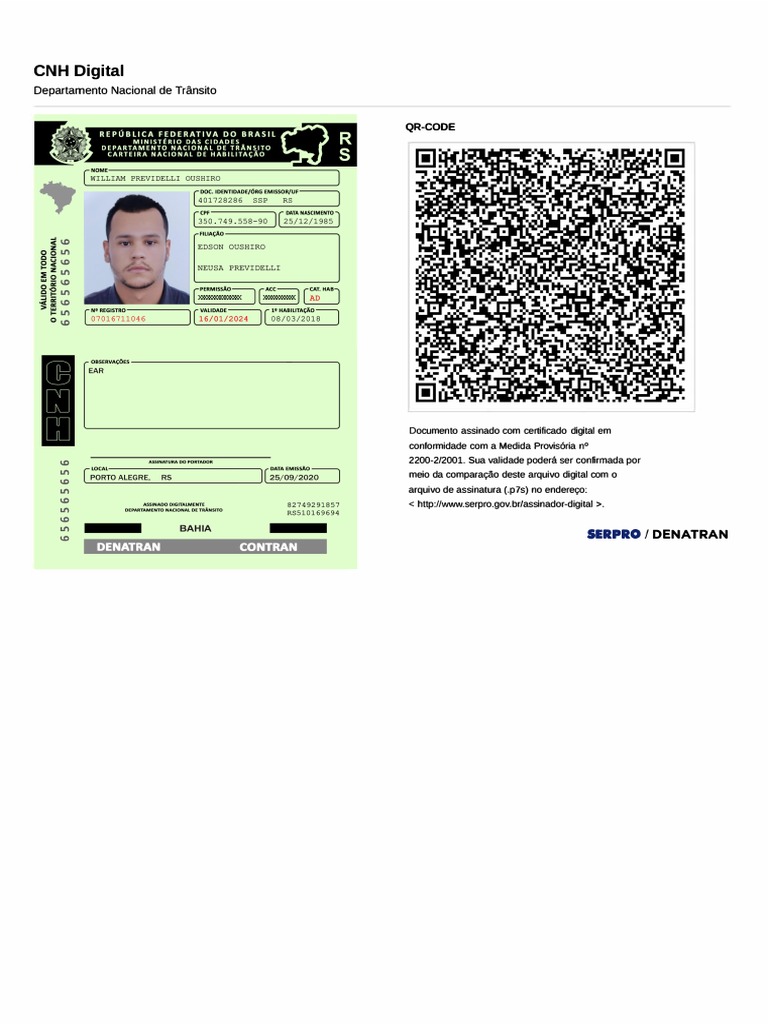 CNH Digital: Informações e Validade | PDF | Carteira de Motorista ...