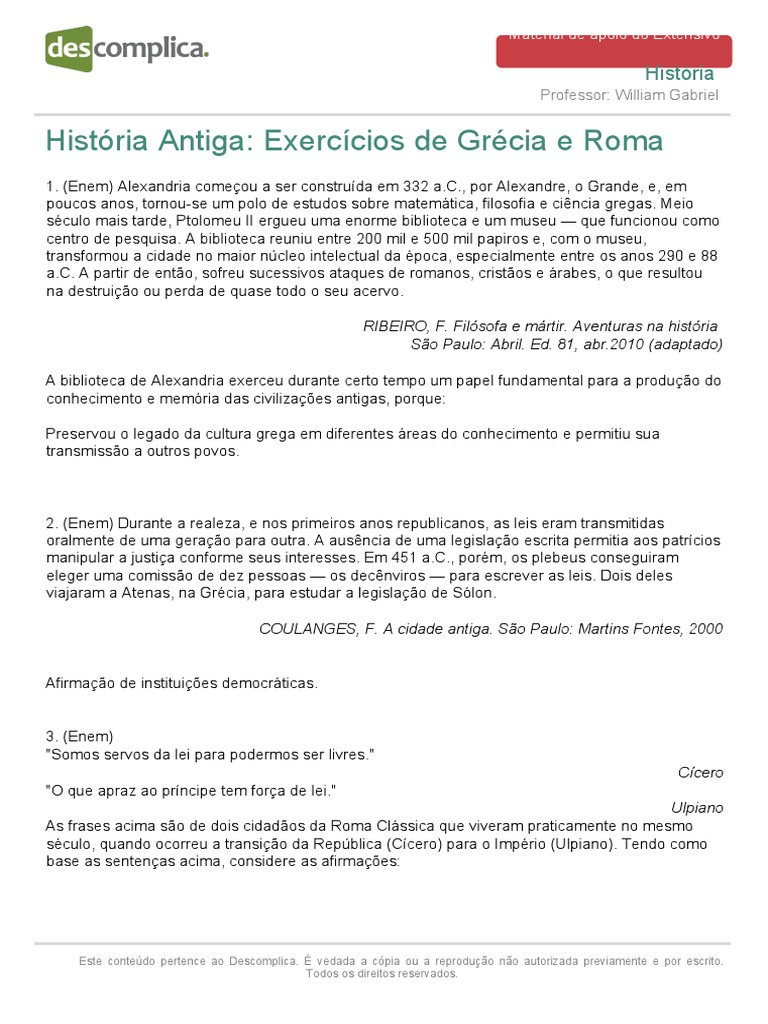 Grecia e Roma Questoes | Download grátis PDF | Grécia Antiga | Império ...
