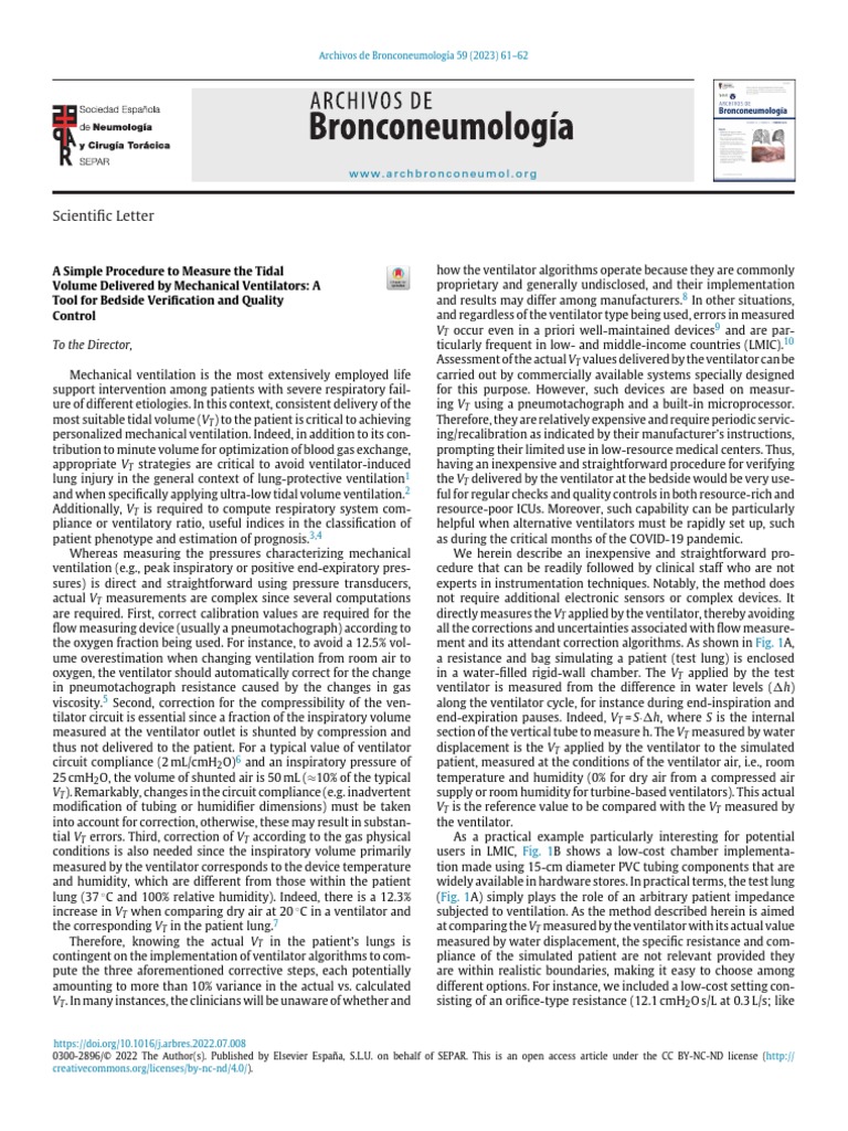 A Simple Procedure To Measure The Tidal Volume Delivered B 2023