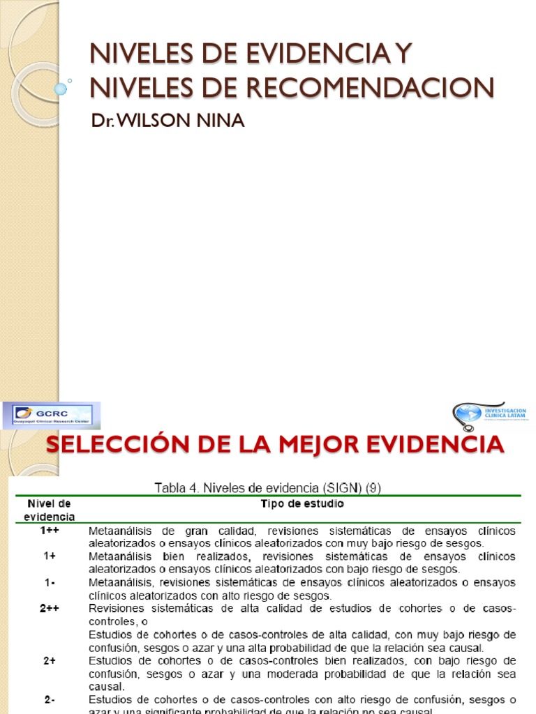 Niveles de Evidencia y Recomendación | PDF | Ensayo clínico | Métodos ...