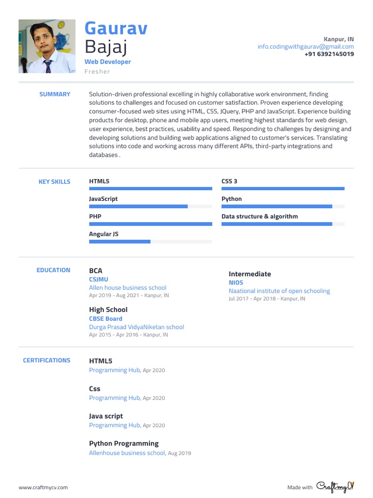 Web Developer Resume - Gaurav Bajaj | PDF | Java Script | World Wide Web