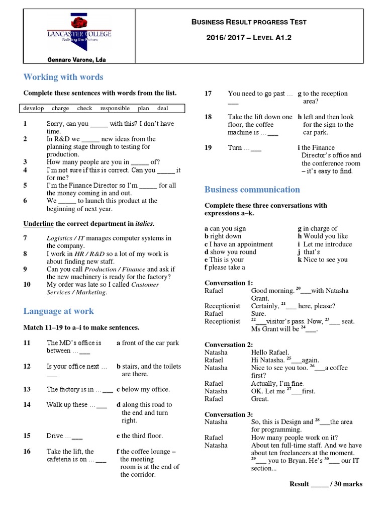 Business Result Progress Test 7 Pdf