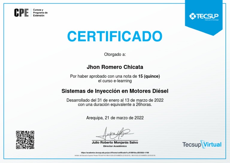 Certificado de Curso en Motores Diésel | PDF