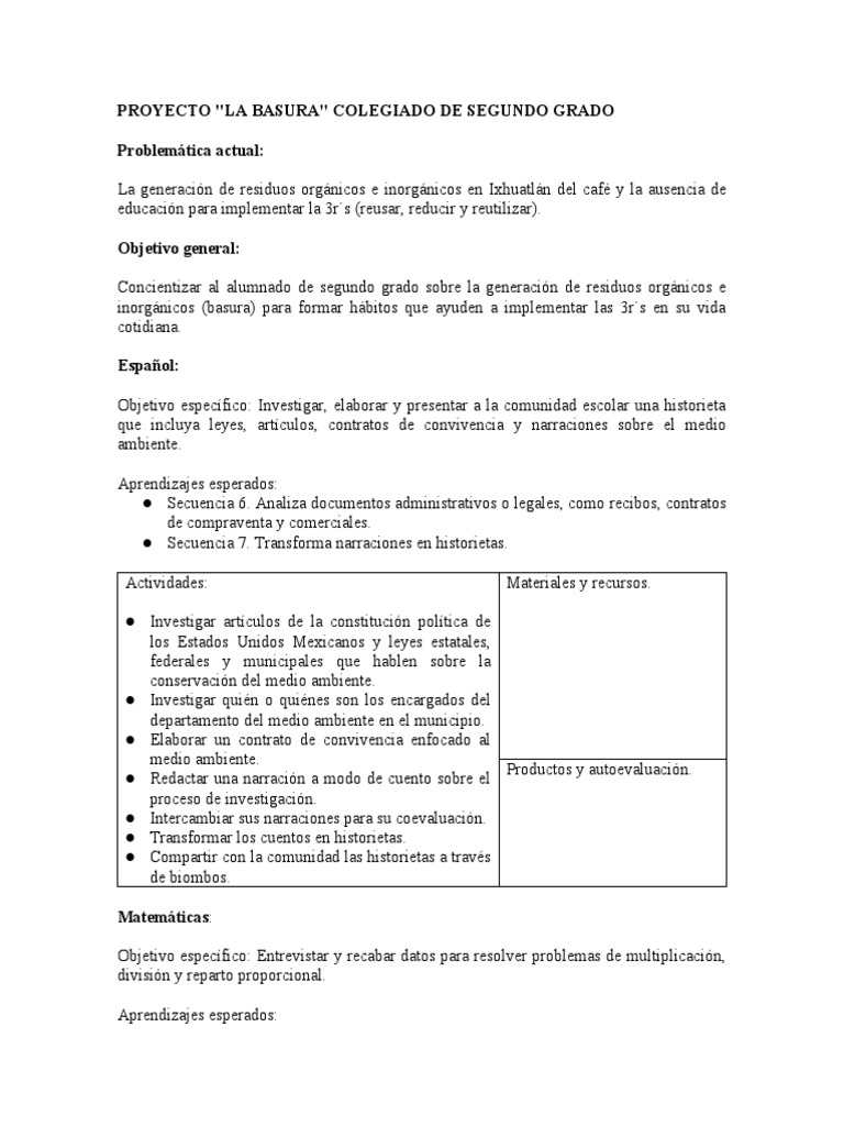 Proyecto Sobre La Basura 2grado | PDF | Residuos