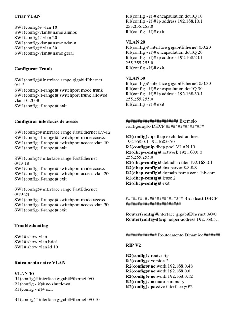 Configuration of VLANs, Trunks, Layer 3 Interfaces, and RIP Routing