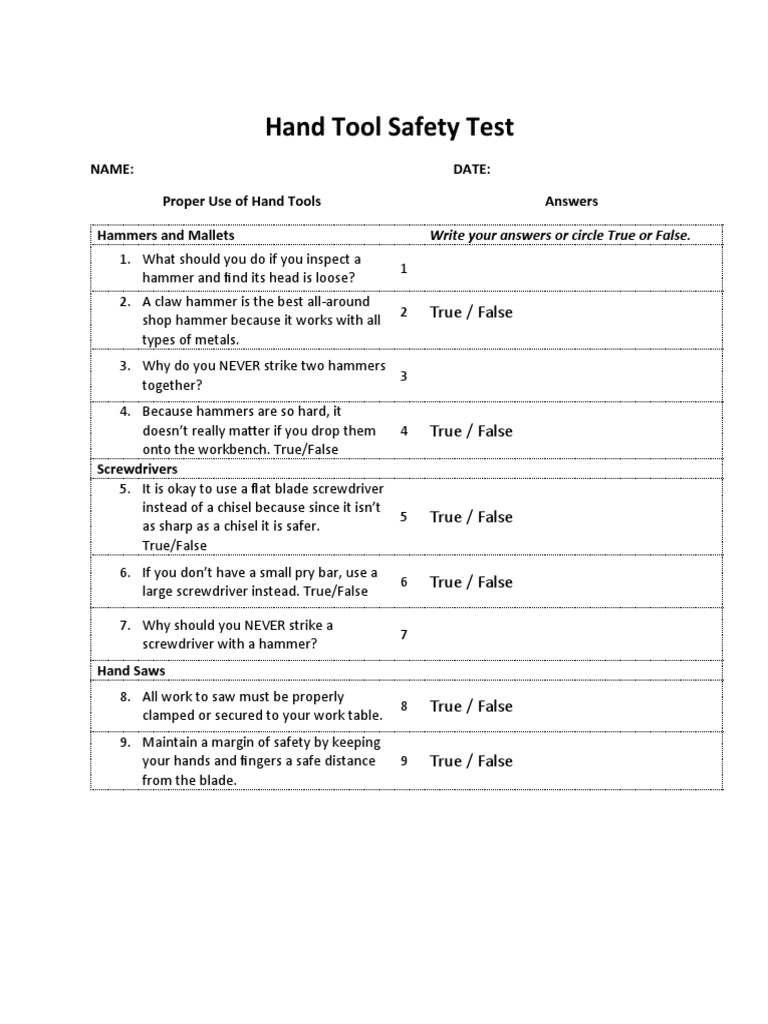 Hand Tool Safety Test Download Free PDF Hammer Tools