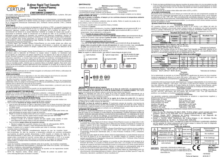 Inserto D Dimer Rapid Test Cassette | PDF | Fluidos corporales | Medicina