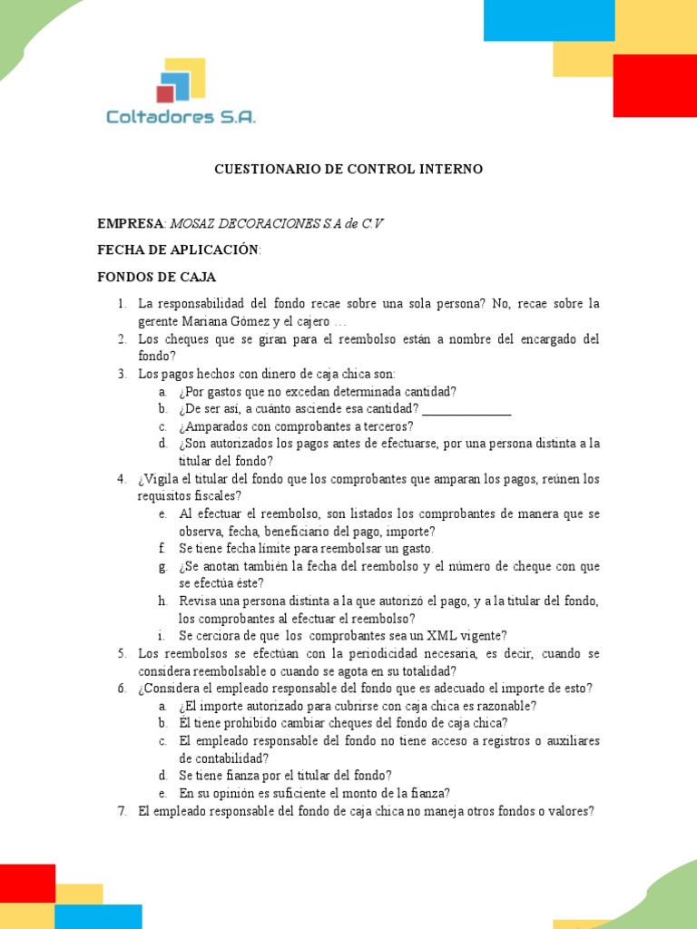 Estudio de Evaluación Control Interno MOSAZ | PDF | Bancos | Contabilidad