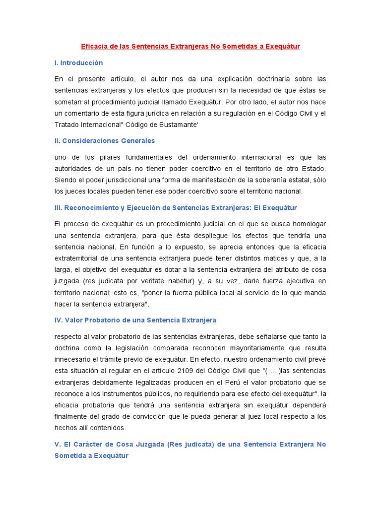 El proceso de exequátur y los efectos de las sentencias extranjeras en