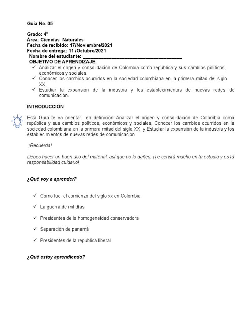 Grado 4 Sociales Cuarto Periodo | PDF | Colombia | Panamá