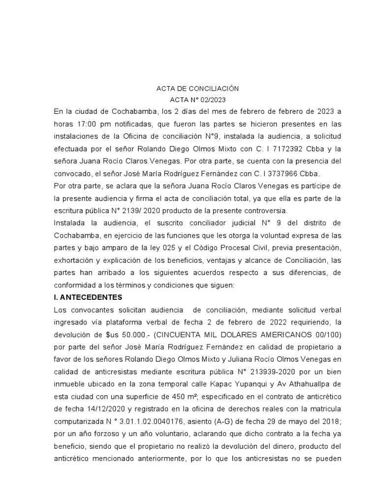 Acta de Conciliacion | PDF | Justicia | Crimen y violencia