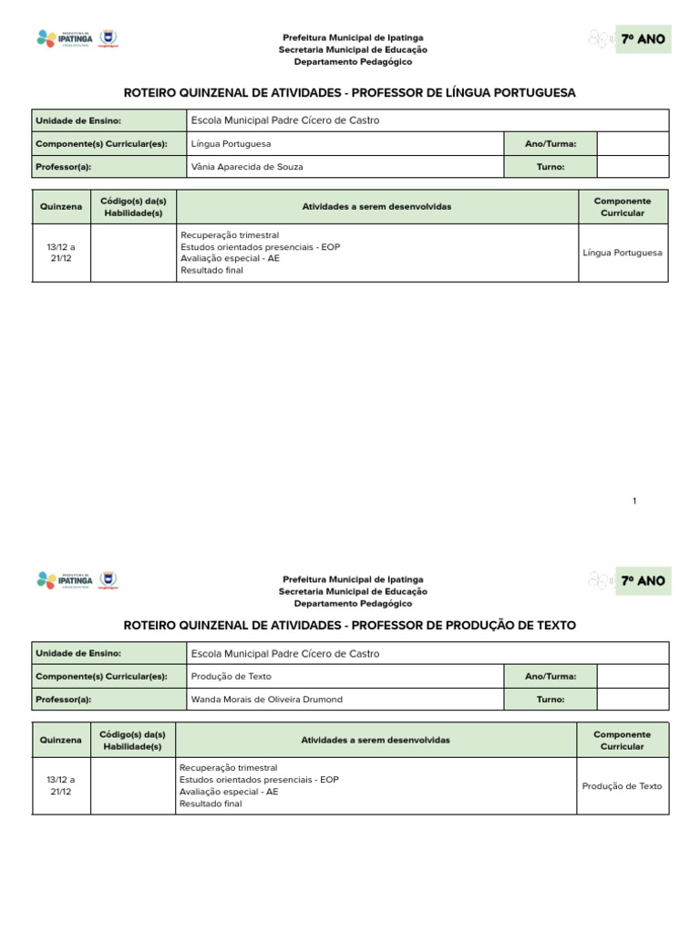 13 - 12 A 21 - 12 - Turma 7C - 7D - Roteiro de Atividades - Ensino ...