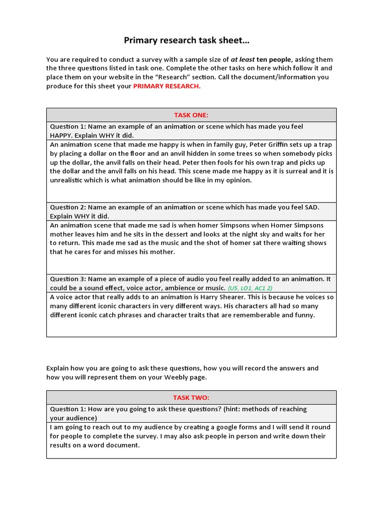 Primary Research Survey on Animation Emotions | PDF | Question