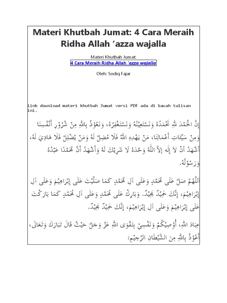 Cara Meraih Ridho Allah Azza Wa Jalla | PDF