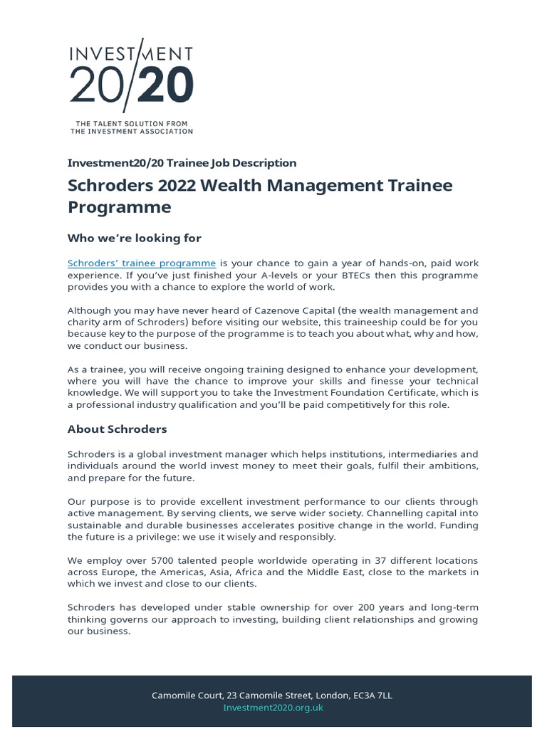 Schroders Wealth Management Trainee Role | PDF | Investment Management ...