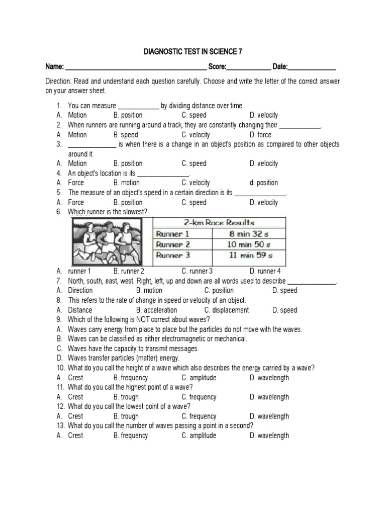 Diagnostic Test in Science 7 PDF Sound Waves