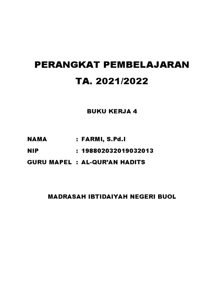 Buku Kerja Al-Qur'an Hadits 2021/2022 | PDF