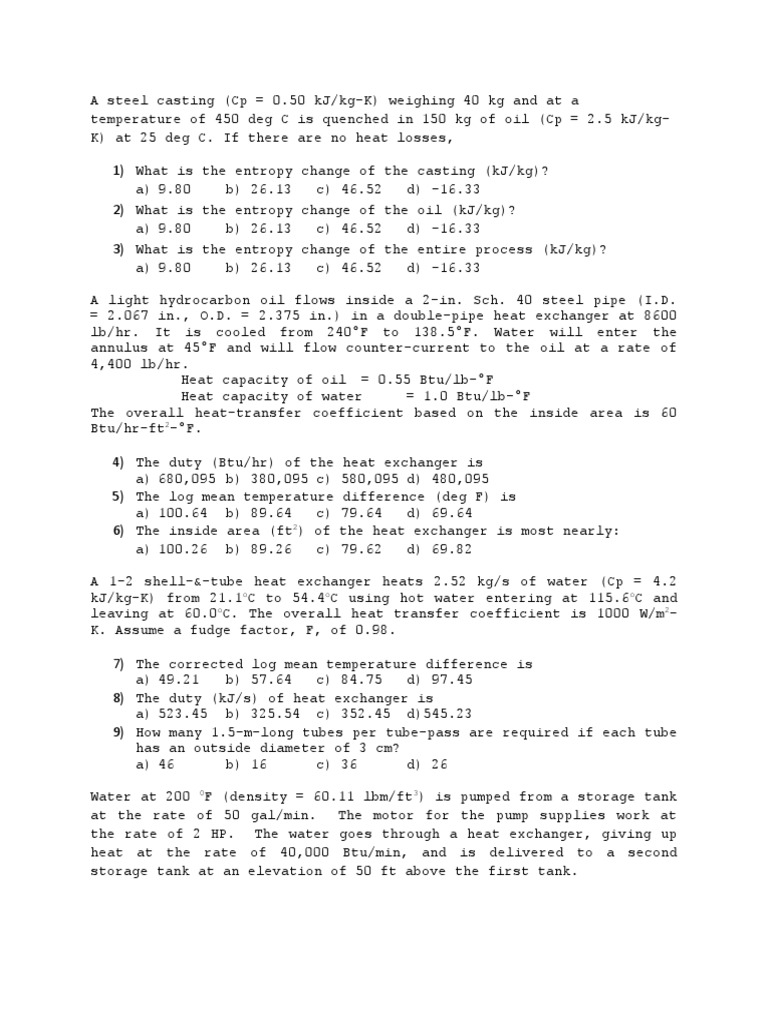 Thermodynamics and Heat Transfer Problems | PDF | Distillation | Liquids