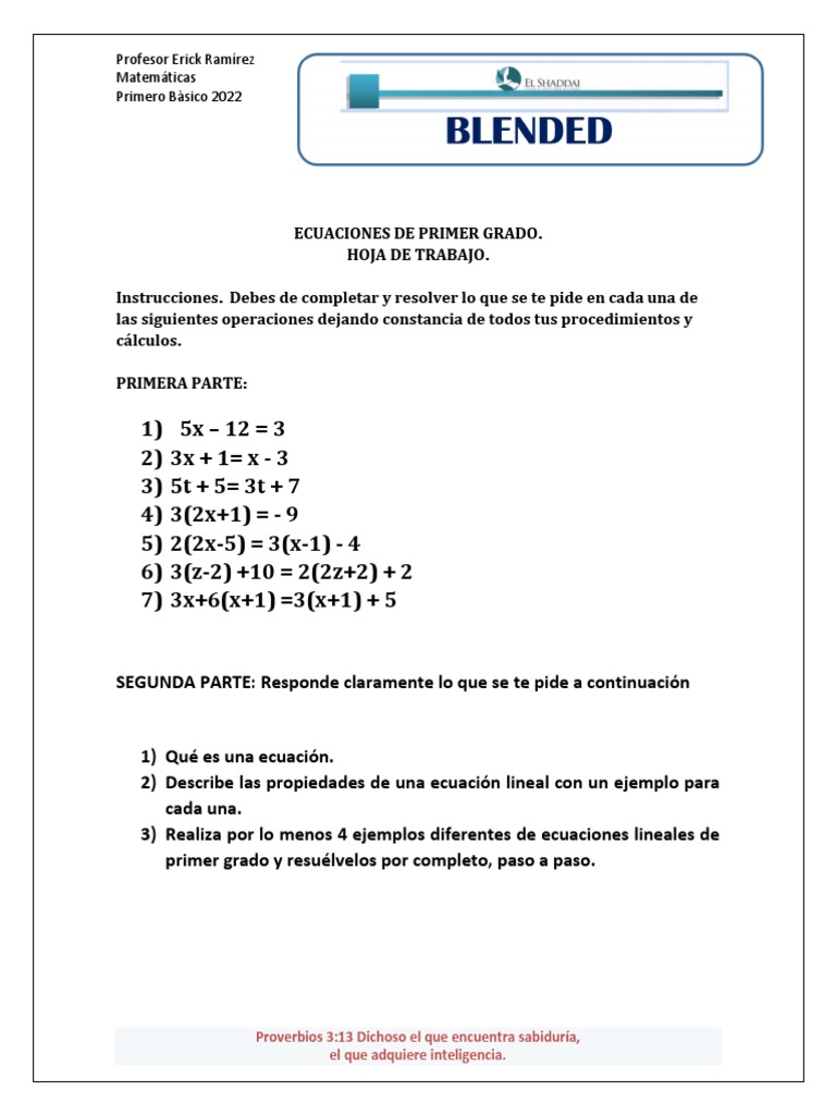 Ecuaciones Lineales 1er Grado: Guía y Ejercicios | PDF, image size:768x1024