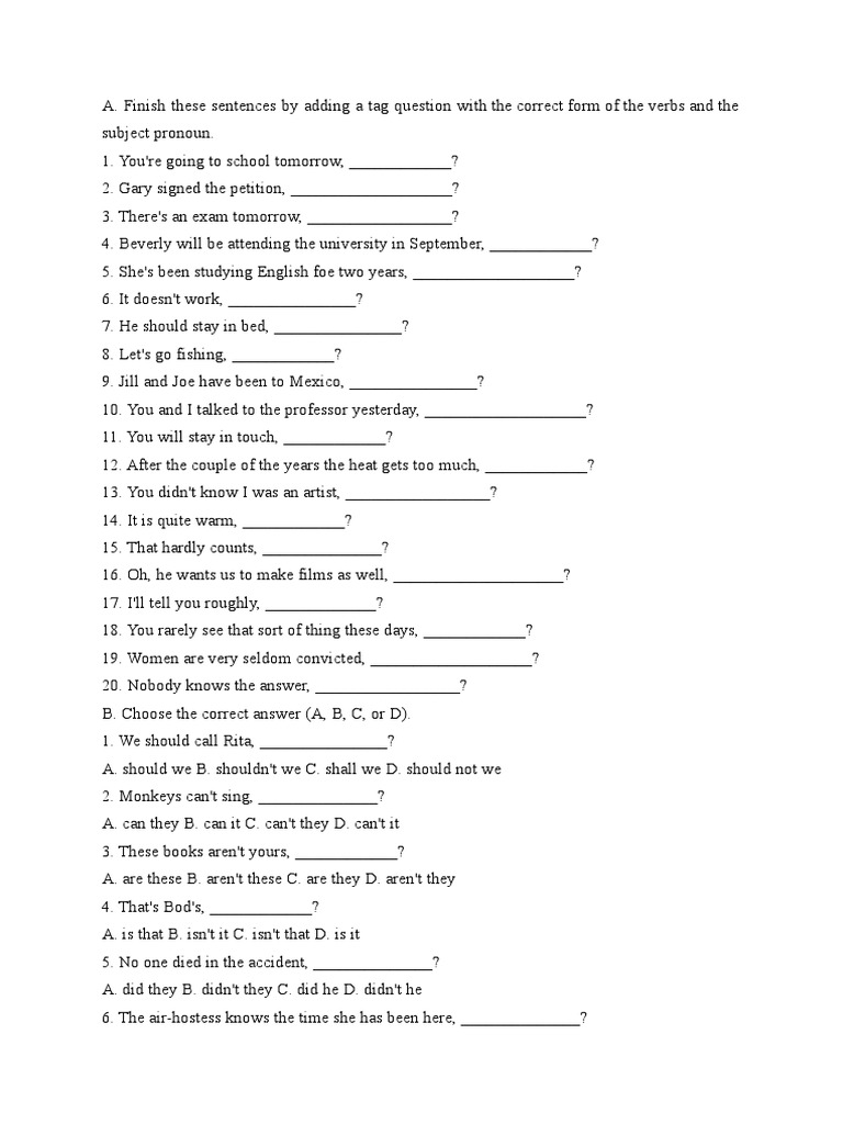 Tag Question Sentence Example