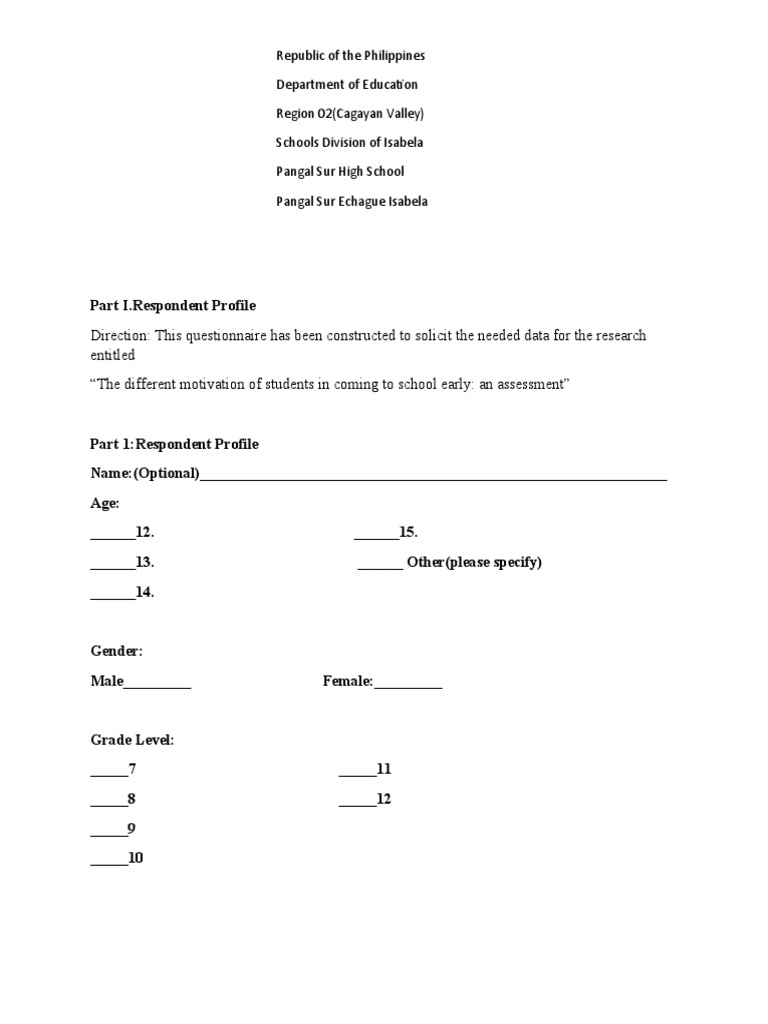 Pinto Respondent Profile RRL 2 | PDF | Motivation | Motivational