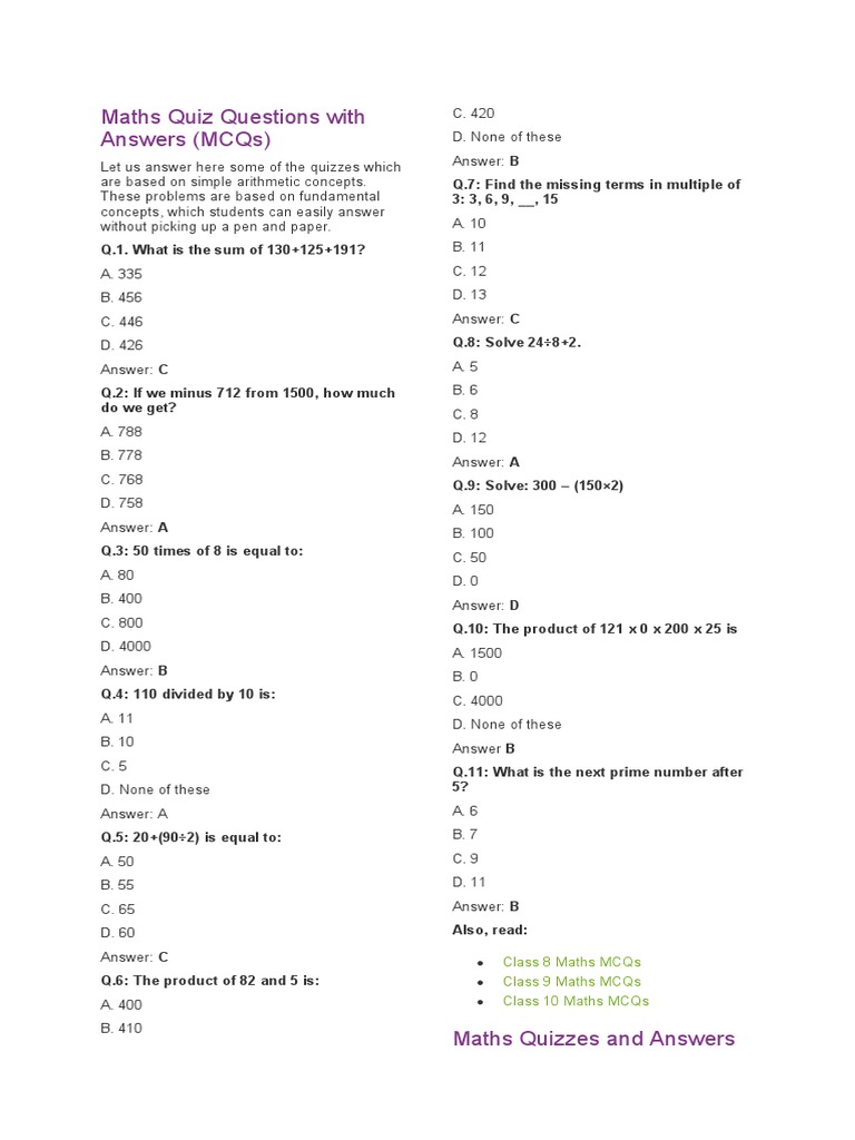 MATHS QUIZ QUESTIONS WITH ANSWERS PDF visual data 7