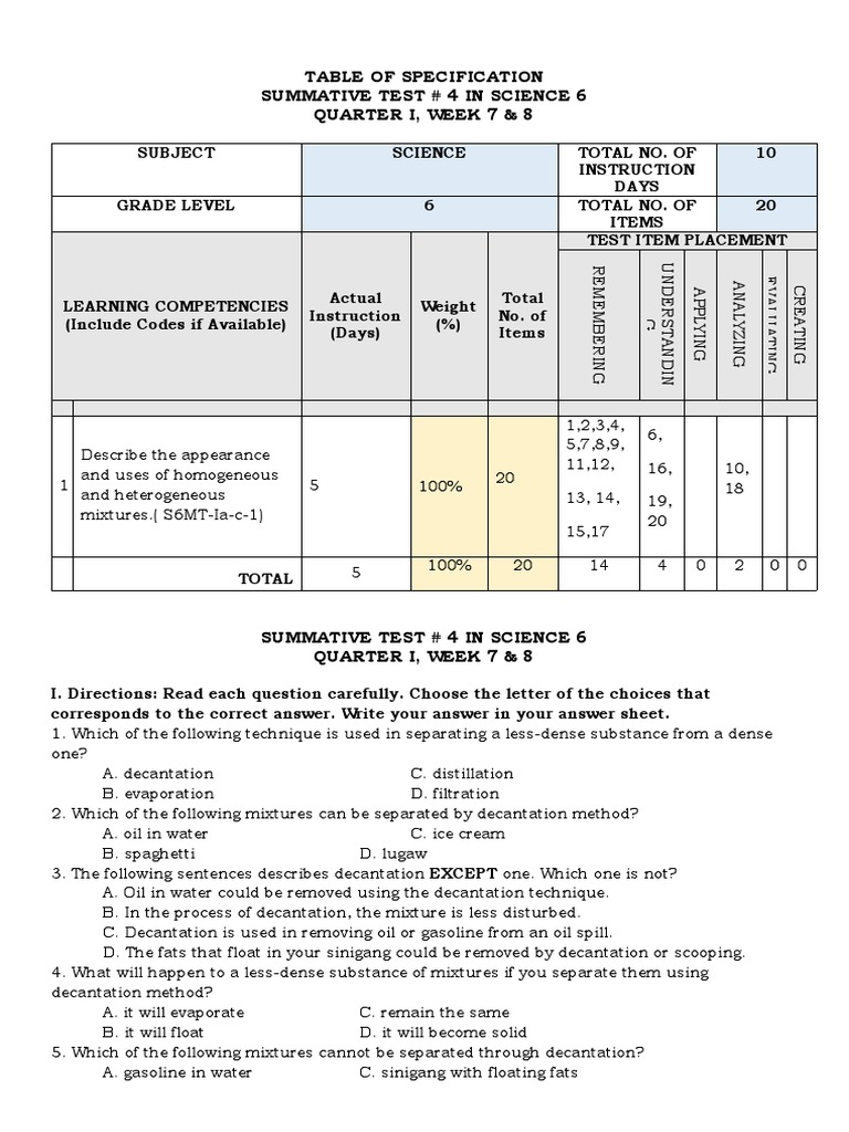 ST4 Science6 | PDF | Filtration | Mixture