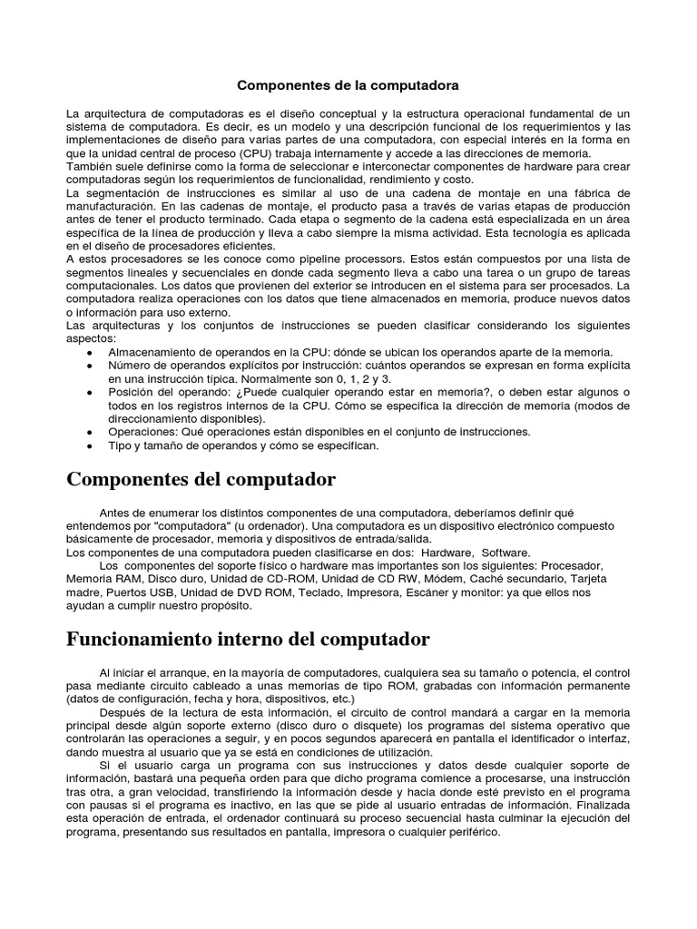 Componentes Esenciales de una Computadora | PDF | Hardware de la ...